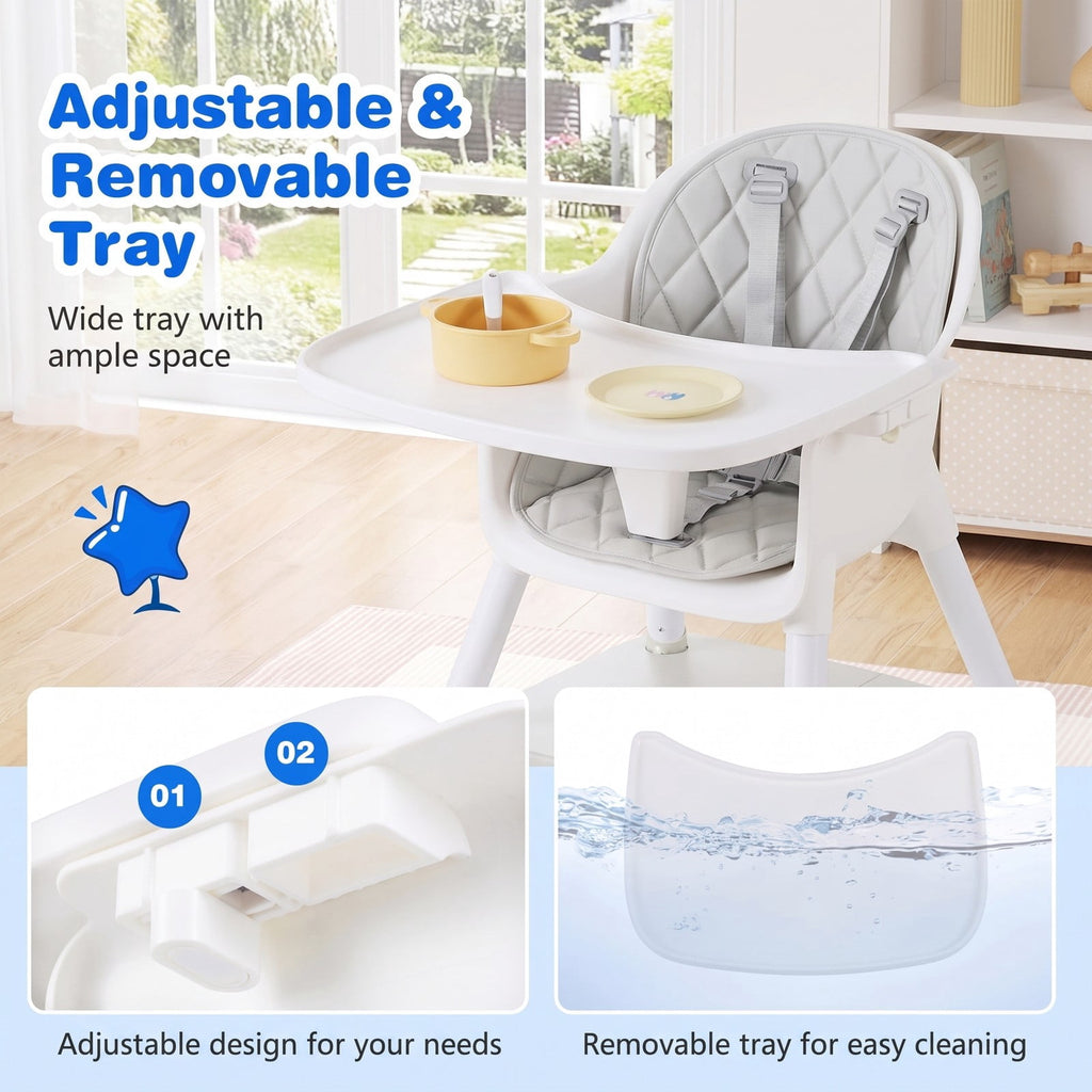 Airfind 4-in-1 Baby Convertible Toddler Table Chair Set with PU Cushion, 33 lbs Capacity, PU PP metal Frame, for 6-36 months, Cream