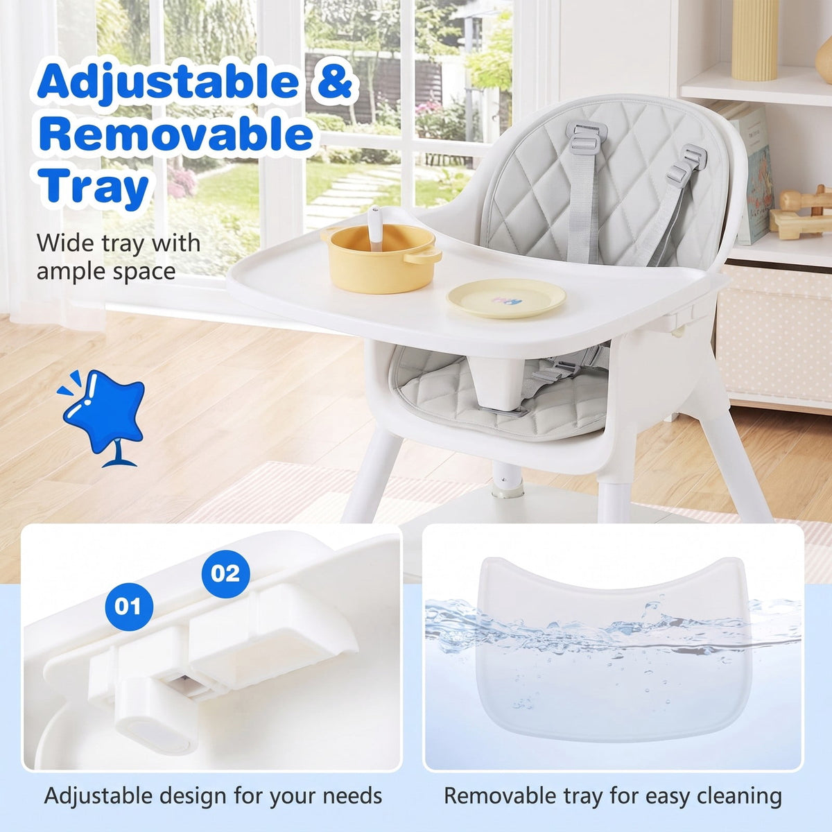 Airfind 4-in-1 Baby Convertible Toddler Table Chair Set with PU Cushion, 33 lbs Capacity, PU PP metal Frame, for 6-36 months, Cream
