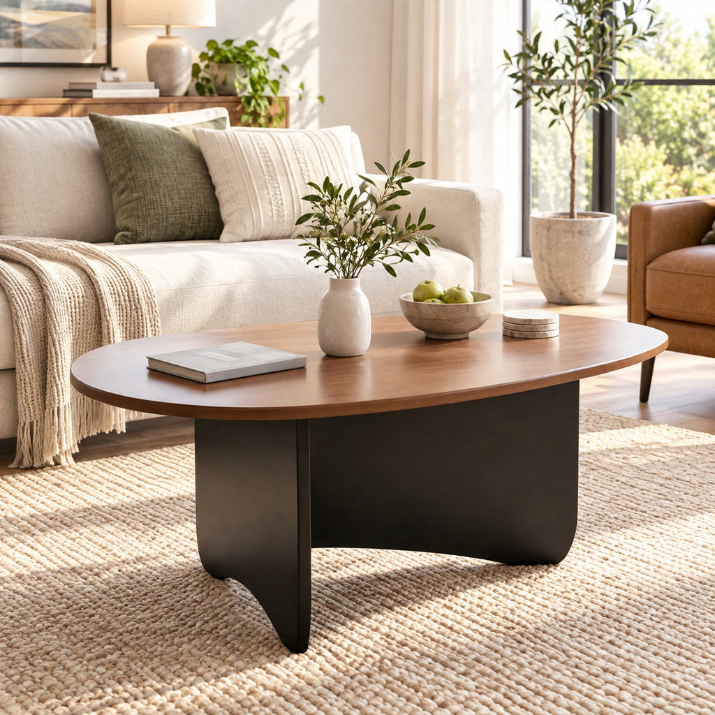 Airfind Oval Coffee Table Mid Century Modern Accent Table Low Profile Wooden Center Table, 35.5 x 21.5 x 15Weight Footprint, Walnut