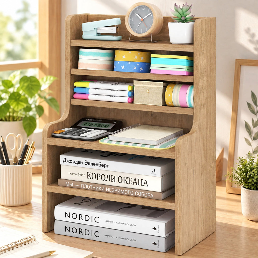 Airfind Desktop Organizer 6-Tier Mini Storage Rack with 2 Removable Shelves, 55 lbs Capacity, Engineered Wood Frame, 12 x 6.5 x 16.5 Footprint