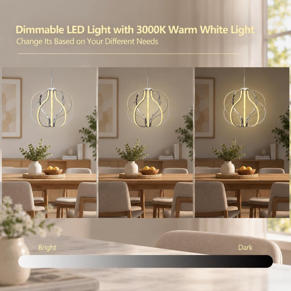 Airfind Modern Dimmable Warm LED Chandelier, Steel Aluminum PVC Frame, 20 Inch x 25 Inch - 73 Inch Footprint for Everyday Use, White