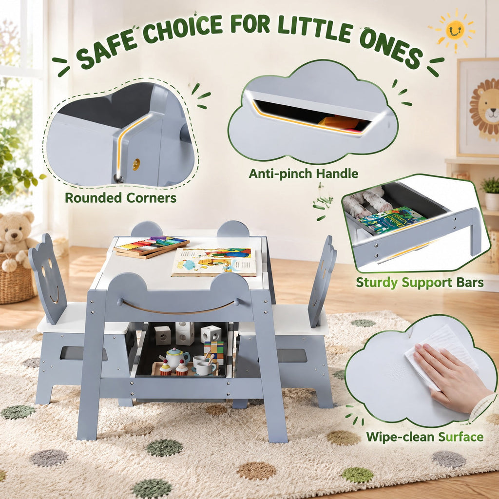 Airfind 5-in-1 Toddler Table and 2 Chairs Cute Art Desk Set with Reversible Chalkboard Whiteboard, 110 lbs Capacity, MDF Non-woven Fabric Frame