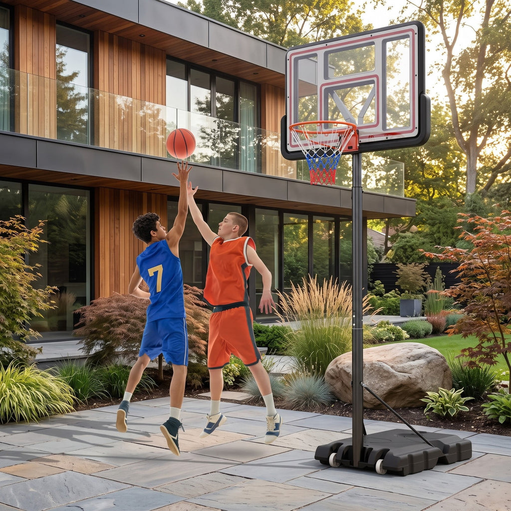 Airfind Portable Basketball Hoop System, Adjustable 7.4-10 ft Basketball Goal with 44 in Shatterproof Backboard and Fillable Base for Kids Teens Adults Indoor, Black