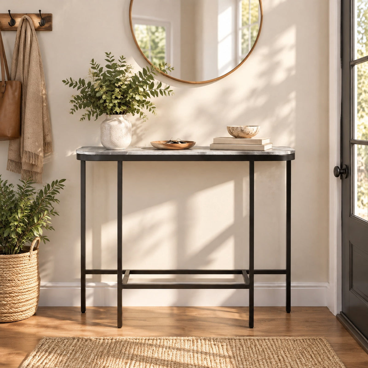 Airfind Console Table 44-Inch Entryway Table with Faux Marble Tabletop and Heavy-Duty Metal Frame, 66 lbs Capacity, Metal Sintered Stone Frame, Gray