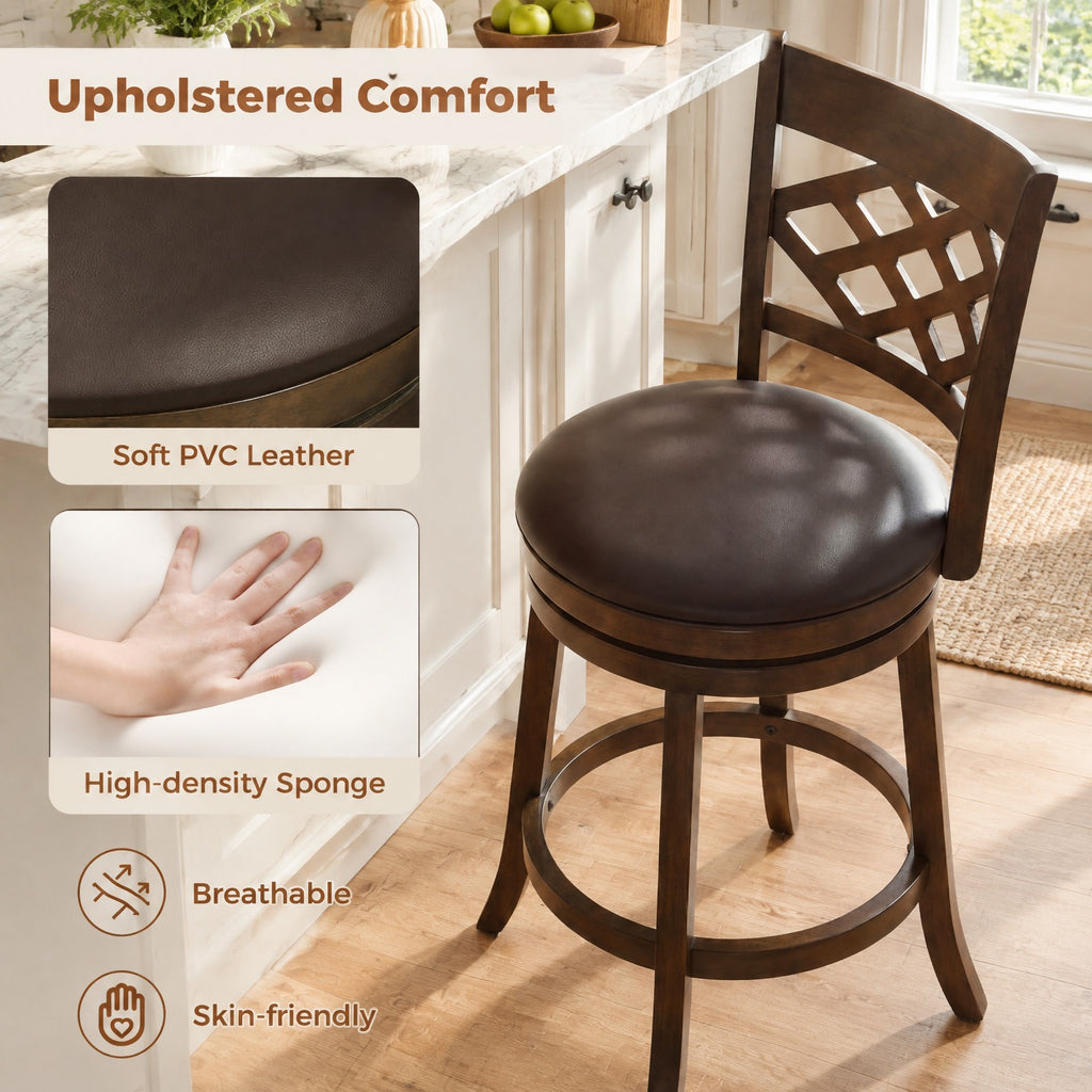 Airfind 31 Inch Counter Height Bar Stools Set of 2 with Rubber Wood Frame-31 Inch, 330 lbs Capacity, Rubber Wood PVC Leather Sponge Frame, Wood