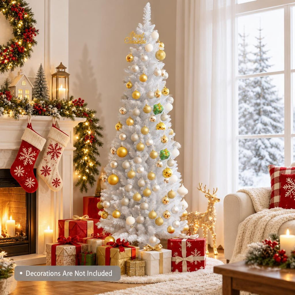 Airfind 7 Feet Unlit Artificial Slim Christmas Pencil Tree with Metal Stand-7 ft, PVC iron Height: 5ft/6ft/7ft Base width: 1.7ft/2.4ft/2.8ft Frame