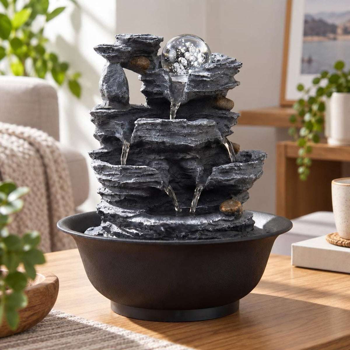 Airfind Tabletop Water Fountain with Rolling Crystal Ball and Color-Changing LED Light-B, PP Resin Fiberglass Style A Frame, 8.5 x 10.5 Footprint