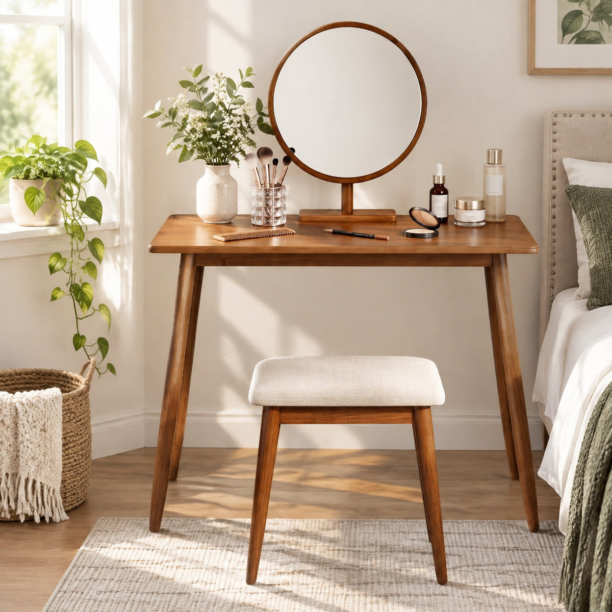 Airfind Computer Desk with Rubber Wood Legs Wooden Writing Desk with Spacious Tabletop, 40 x 15.5 x 39.5Weight Footprint, Walnut