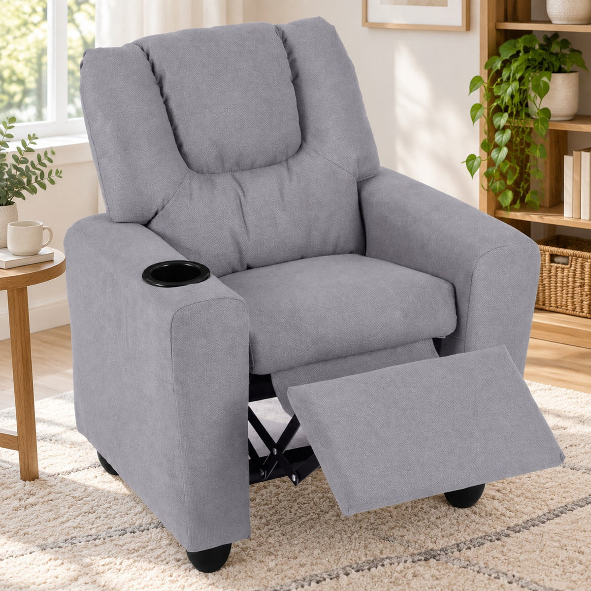 Airfind Kids Recliner Chair Push Back Toddler Reclining Armchair with Cup Holder, 150 lbs Capacity, Wood Frame, for 3+ years old, Gray
