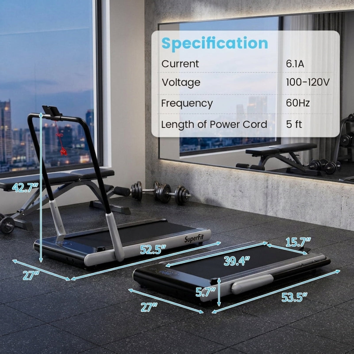Airfind Walking Treadmill for Home with Adjustable 0.6-8 MPH Speed and Shock-Absorbing Belt Plus USB Port and Transport Wheels to Serve as a Quiet Folding Walking Pad, Silver
