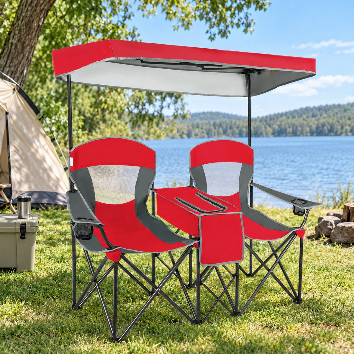 Airfind Patented Portable Folding Camping Canopy Chairs with Cup Holder, Steel oxford fabric Frame, 55.5 x 28.5 x 59.5 (L x W x H) The Footprint