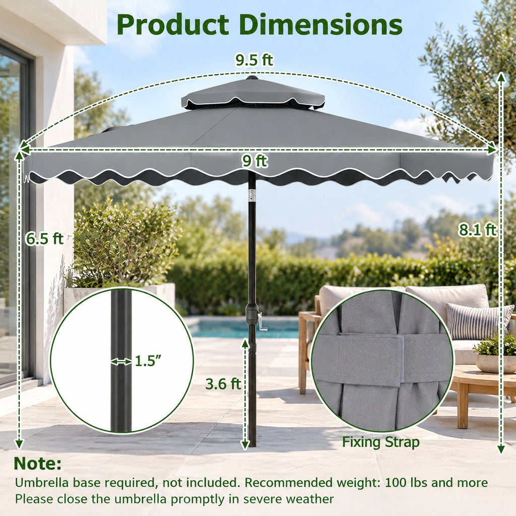 Airfind 9 Feet Patio Umbrella with Push Button Tilt and Crank, Polyester Fabric Metal Frame, 9 x 8.1 ft Footprint, Gray