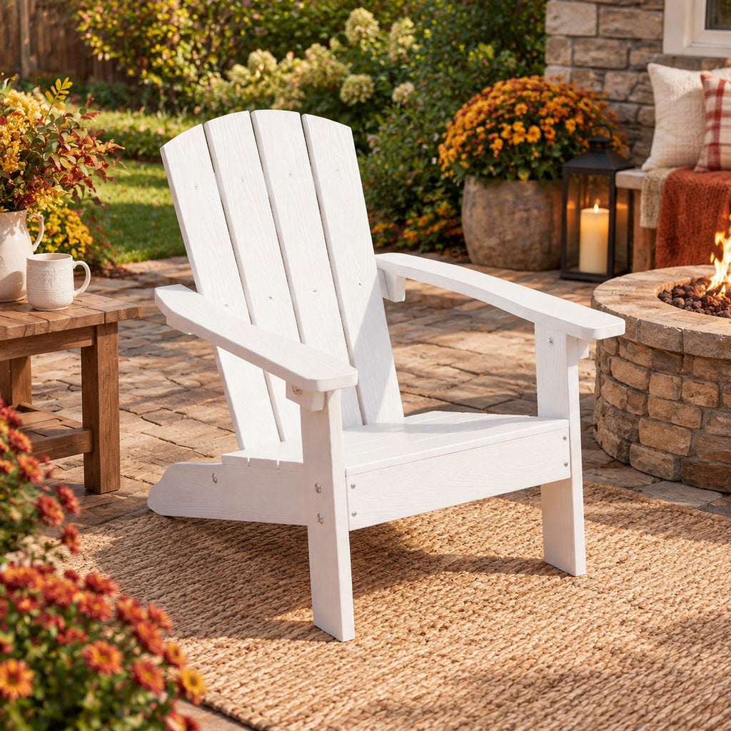 Airfind All-Weather HIPS Kids Adirondack Chair with with High Backrest and Armrests, 165 lbs Capacity, Wood-like HIPS Frame, White