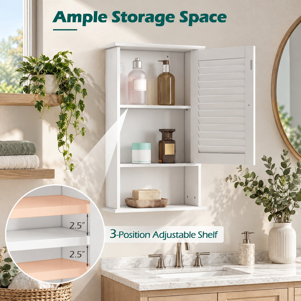 Airfind 27.5 Inch H Wall Hanging Bathroom Storage Cabinet, 46 lbs Capacity, Engineered Wood Frame, 16.5 Inch x 6.5 Inch x 27.5 Inch Footprint, White