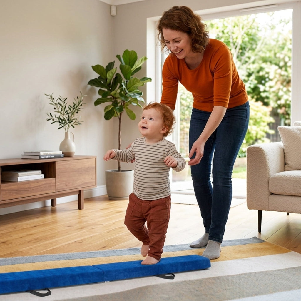 Airfind 7 Feet Folding Portable Floor Balance Beam with Suede Cover and Anti Slip Base for Kids Gymnastics Training at Home, Blue