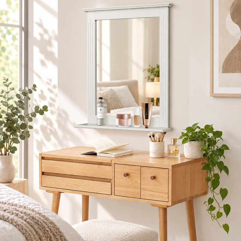 Airfind Wall-Mounted Multipurpose Vanity Mirror with Shelf, MDF Frame, 22.5 x 5 x 27 Footprint, White