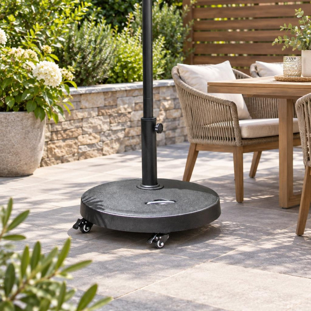 Airfind 51LBS 20.5Inch Outdoor Umbrella Base with Wheels and Handles, 20.5 x 16.5 (Dia. x H)Suitable Umbrella Pole Footprint