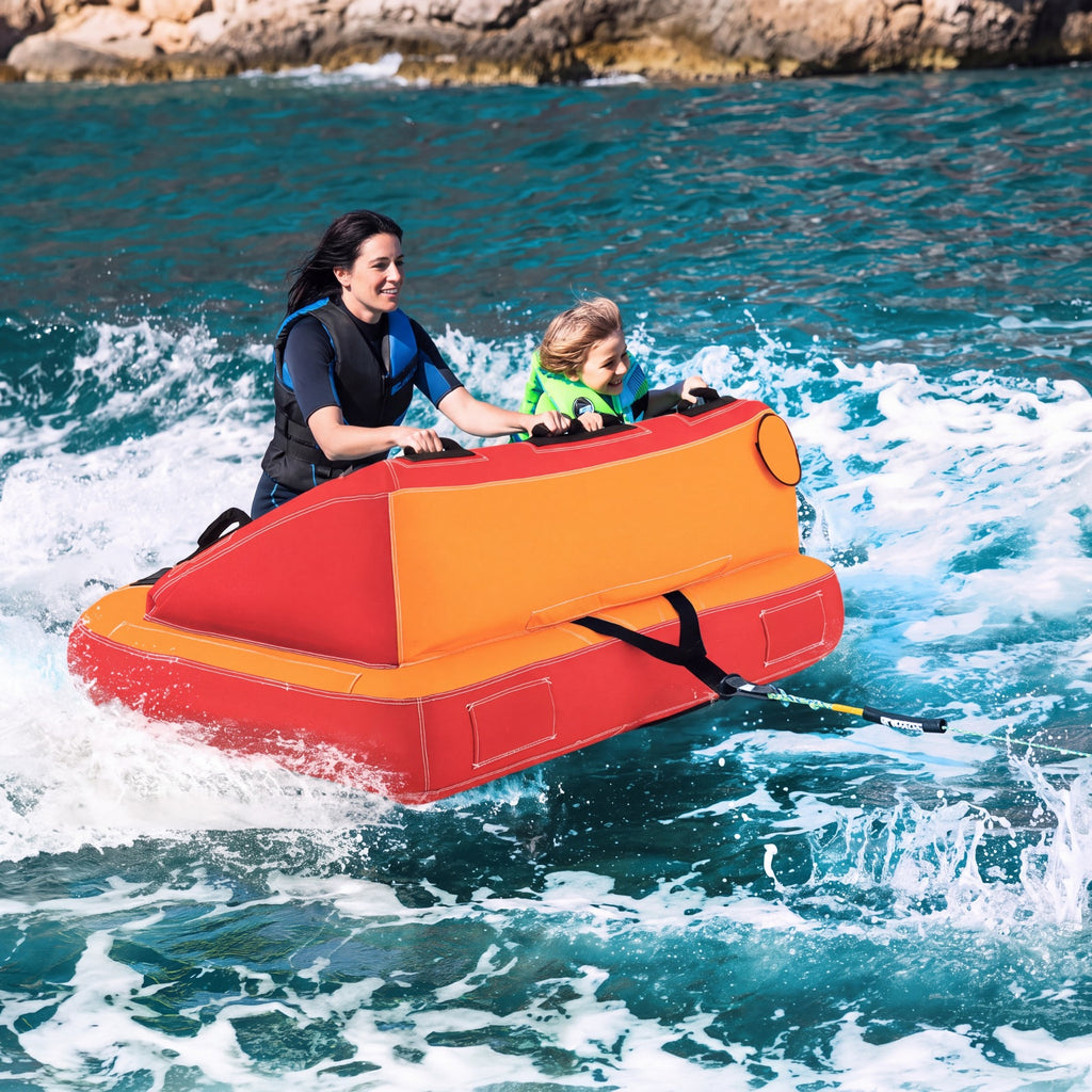 Airfind 2 Person Water Sport Inflatable Towable Tube for Boating with High Backrest and Padded Handles for Lake River and Sea Riding, Orange