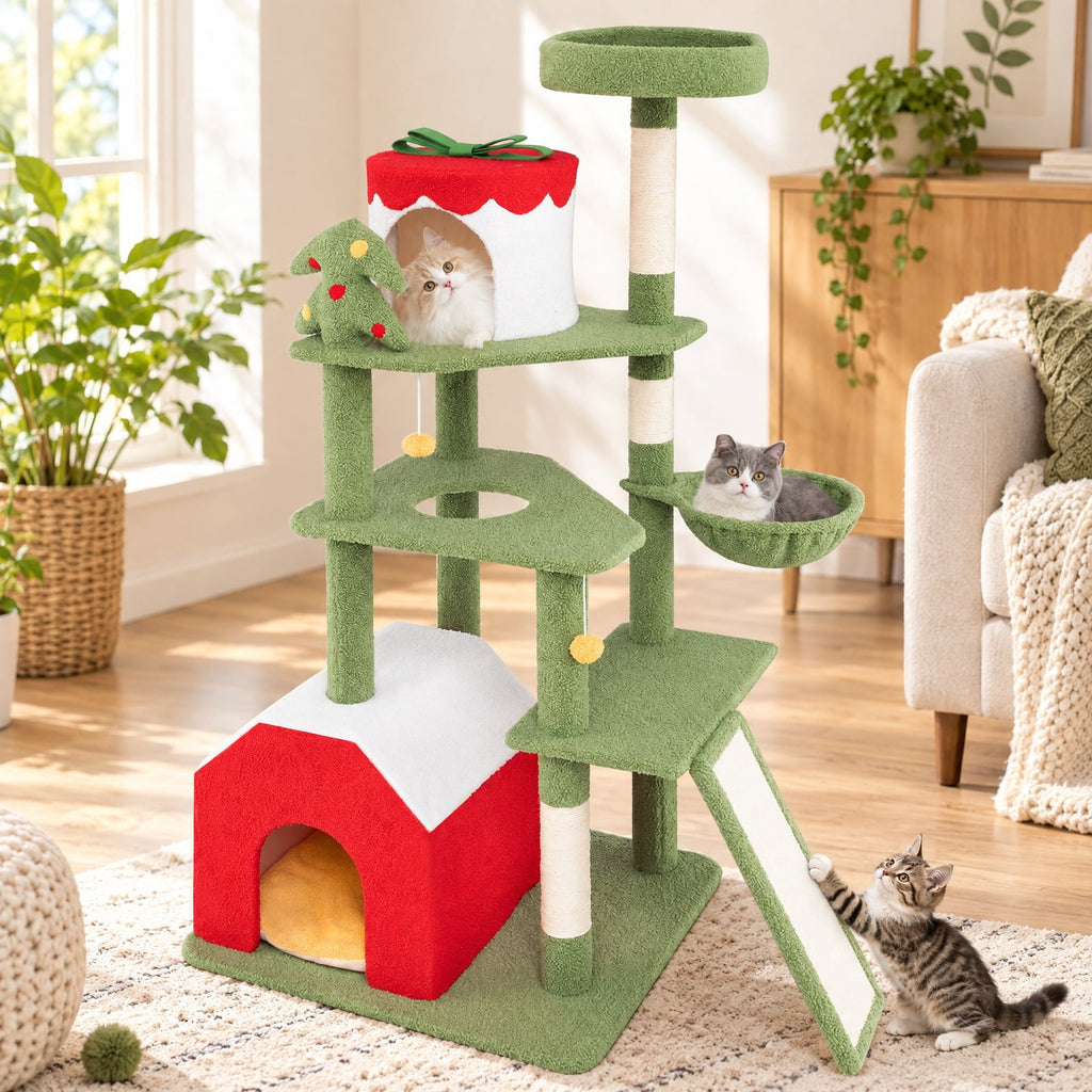 Airfind 61 Inches Cute Christmas Cat Tree with Sisal Scratching Posts and 2 Condos, 22 lbsNet Weight 42.5 lbsBox Qty1(May vary by batch) Capacity