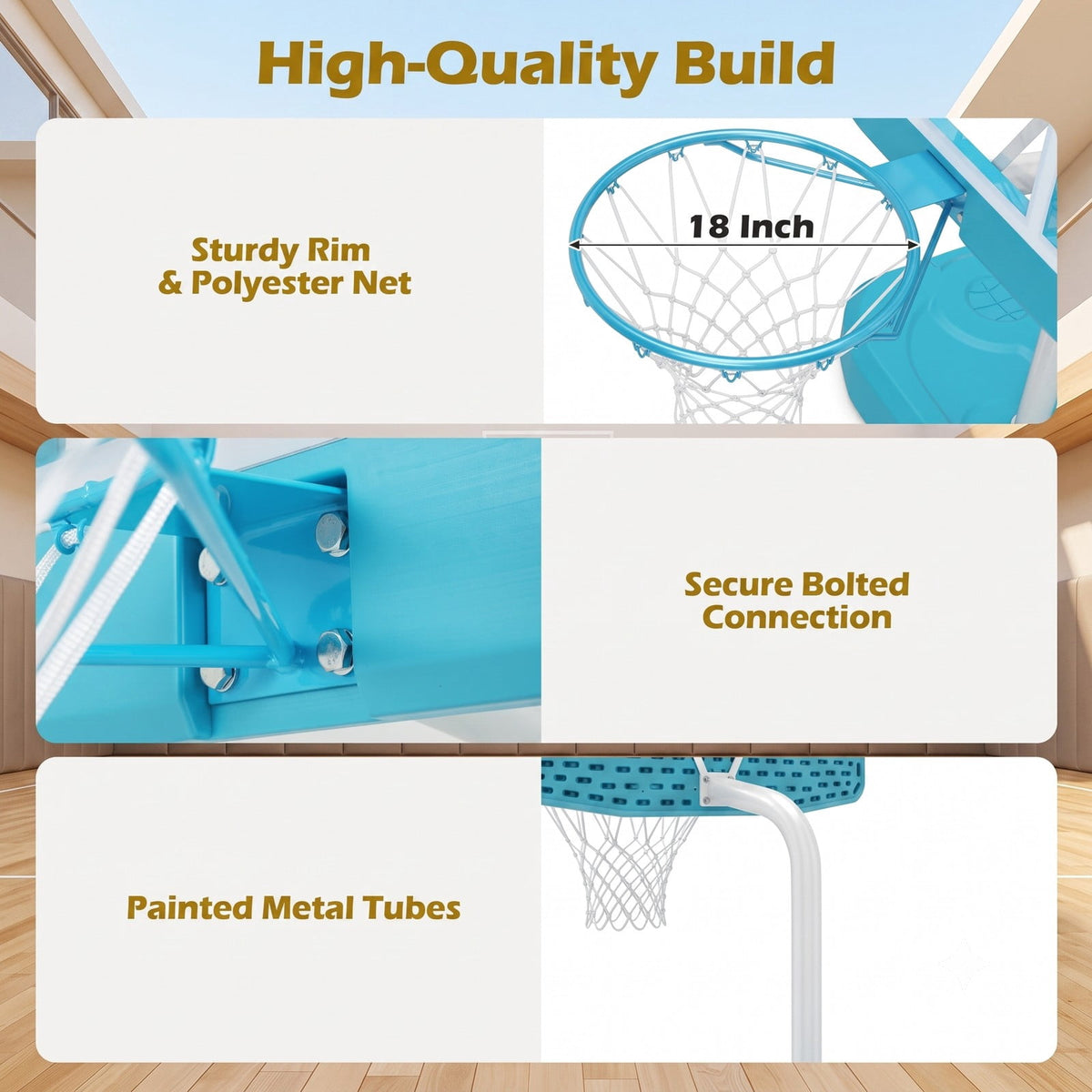 Airfind Pool Basketball Hoop Set with 2 Balls and Inflation Pump, Poolside Water Basketball Game with Weighted Base and Shatterproof Backboard for Indoor Outdoor, Blue