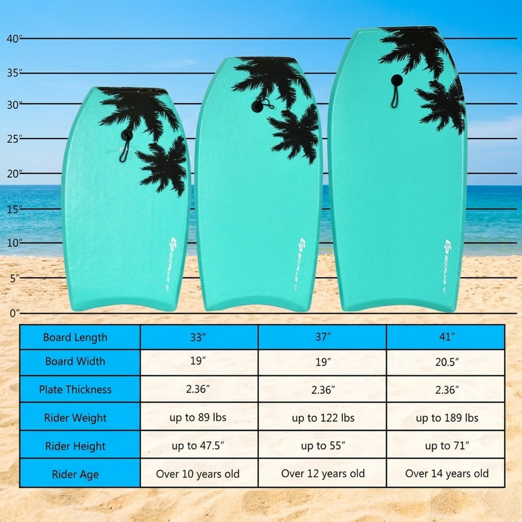 Airfind 37 Inch XPE Bodyboard for Teens ¡ª Soft Deck, EPS Core, HDPE Slick Bottom with Twin Channels, Crescent Tail, Coiled Leash Included (Green)