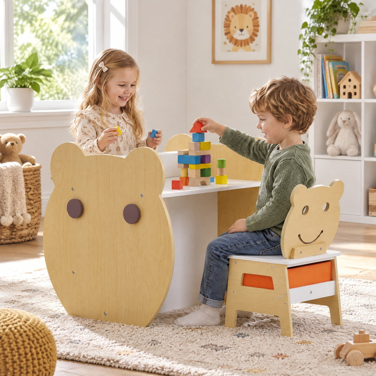 Airfind 3-in-1 Kids Art Table and Chair with Storage and Reversible Whiteboard Chalkboard for Ages 3-10 Years Old, 110 lbs Capacity, White