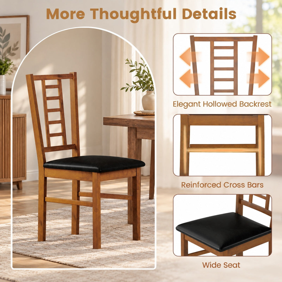 Airfind PU Leather Upholstered Wood Dining Chairs Set of 2, 330 lbs Capacity, Rubber Wood PU Leather Sponge MDF Frame, 17 x 19 x 35 Footprint