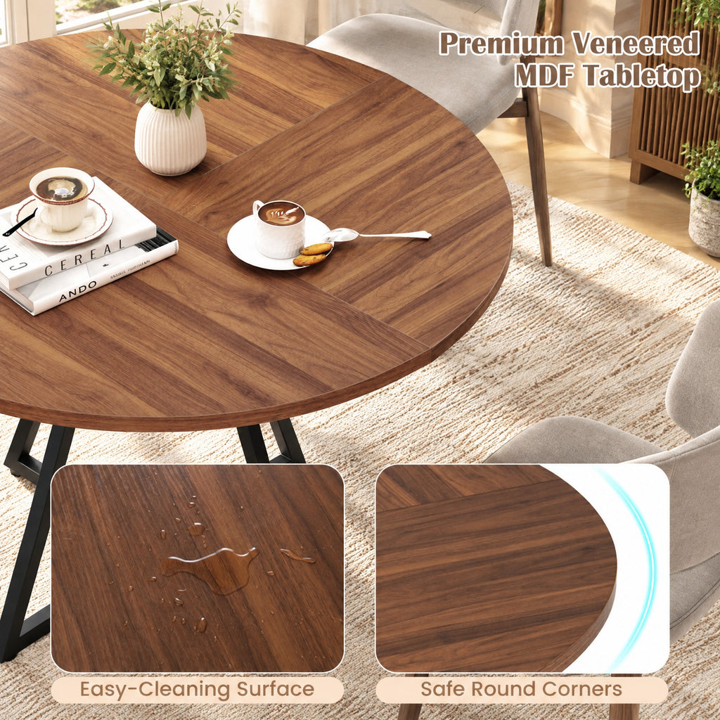 Airfind 47in Round Dining Table for 4 with Storage Shelf, 200 lbs Capacity, MDF Metal Frame, 47in x 30in Footprint, Brown