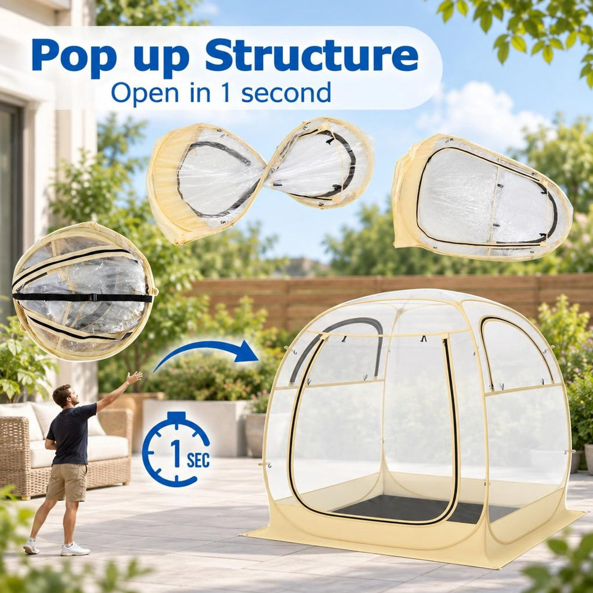Airfind Instant Pop up Sports Tent with Carrying Bag and Floor Mat for 1-2/5-6 People, PVC Fiberglass S: Frame, 4.2 x 4.2 x 5.2 ft Footprint