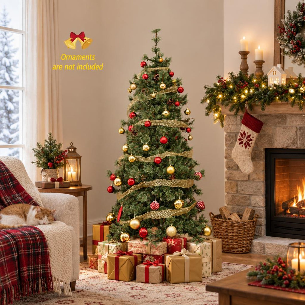 Airfind 6 Feet Artificial Christmas Tree Pre, PVC Metal Tree Height 8 ft / 7 ft /6 ft Tree Width 3.3 ft / 3 ft / 2.9 ft Frame, White
