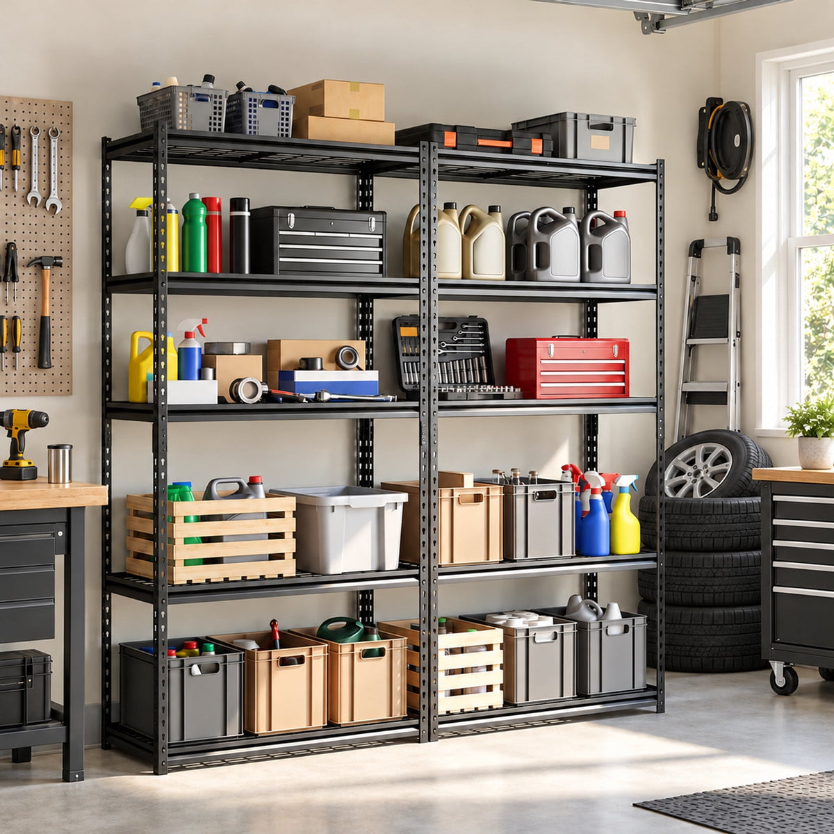 AIRFIND Metal Shelving Units Set of 4, 5 Adjustable Wire Shelves Each, 400 lb Capacity per Tier, 36 x 18 x 72 in Each, Black