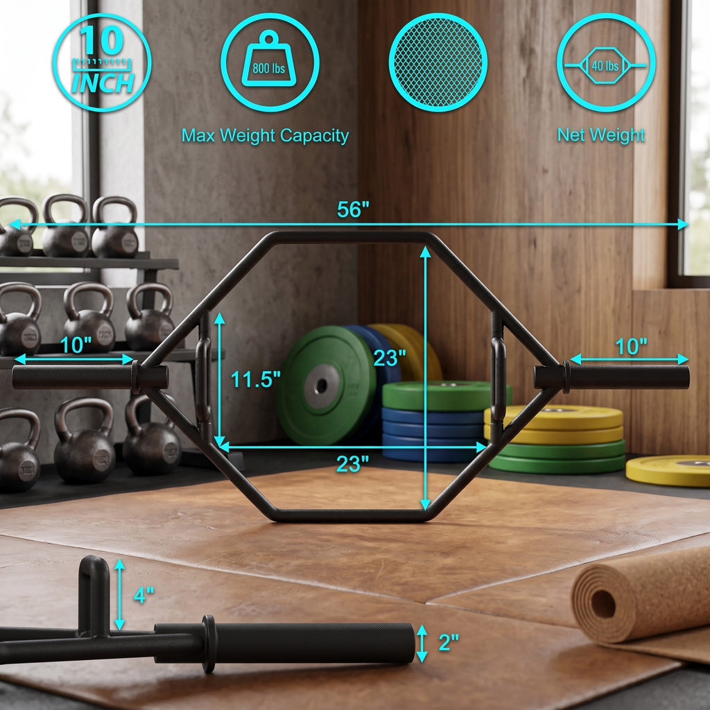 Airfind 56 Inch Olympic Hexagon Deadlift Trap Bar with Folding Grips, Heavy-Duty Steel Powerlifting Hex Bar with Dual Knurled Handles for Home Gym, 800 lbs, Black
