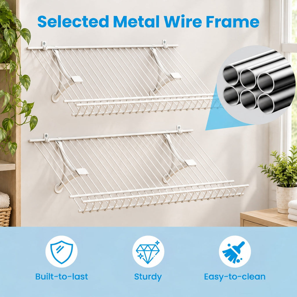 Airfind Closet Shelves Wall Mounted Set of 2 Metal Wire Shoe Racks, 11 lbs Capacity, Metal Frame, 24 Inch x 12 Inch x 1 Inch Footprint, White