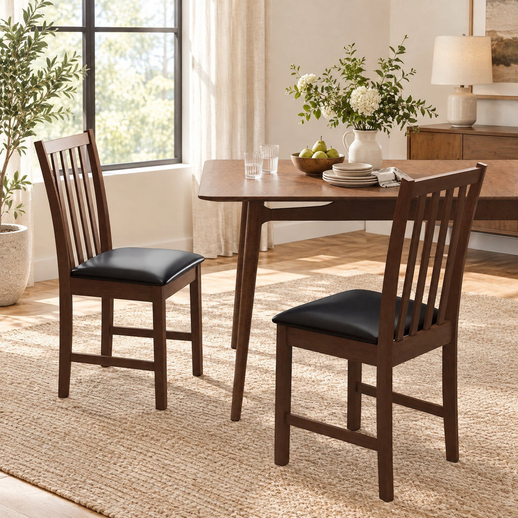 Airfind Wooden Dining Chair Set of 2 with Rubber Wood Frame and Padded Seat, Chair 330 lbs Capacity, Rubber Wood MDF Sponge PVC Leather Frame, Brown