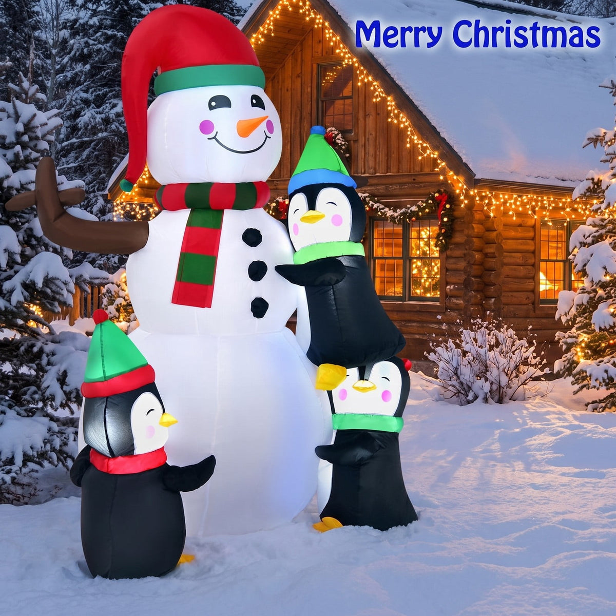 Airfind 6 Feet Christmas Quick Inflatable Snowman with Penguins, Polyester fabric Frame, 4 ft x 2.6 ft x 6 ft Footprint, Multicolor