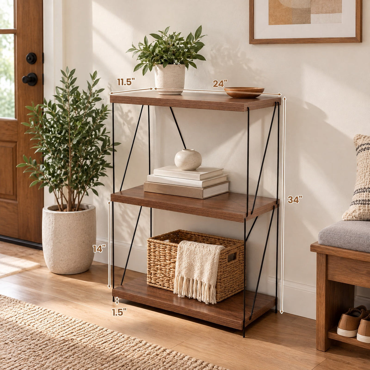 Airfind 2/3/4/5-Tier Multipurpose Display Rack with Metal Frame-34 inches, 45 lbs Capacity, MDF Metal 2-tier: Frame, Walnut