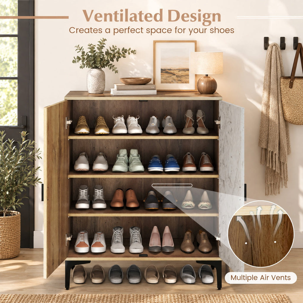 Airfind 4 Tier Farmhouse Shoe Storage Cabinet with Removable Shelves and Metal Legs, 180 lbs Capacity, Engineered Wood MDF Metal Frame