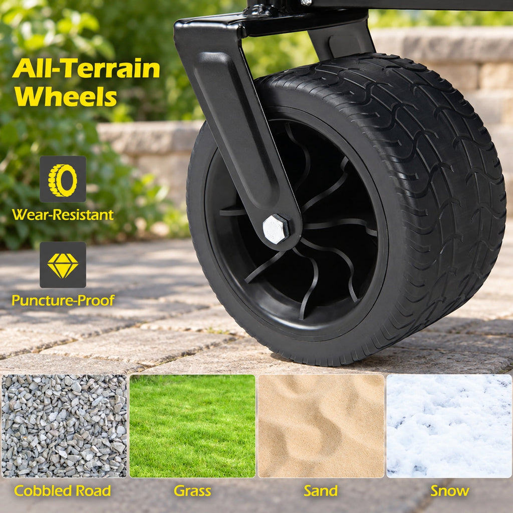 AIRFIND Collapsible Utility Wagon with 2-in-1 Bench Seat Design and 176 Lb Capacity for Beach, Camping and Outdoor Trips, Black