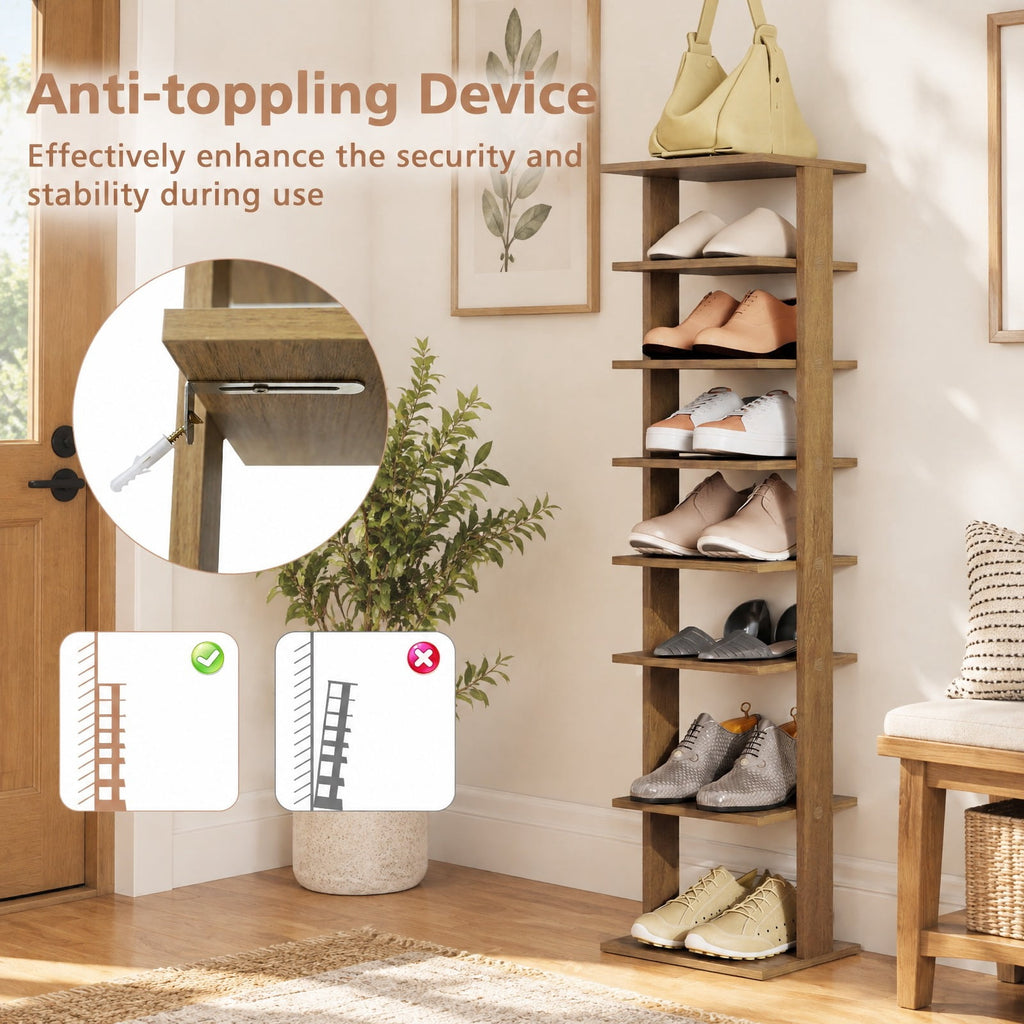 Airfind 8-Tiers Vertical Wooden Space Saving Shoe Rack for Front Door, Mdf, and High Quality for Convenient Everyday Use, Natural