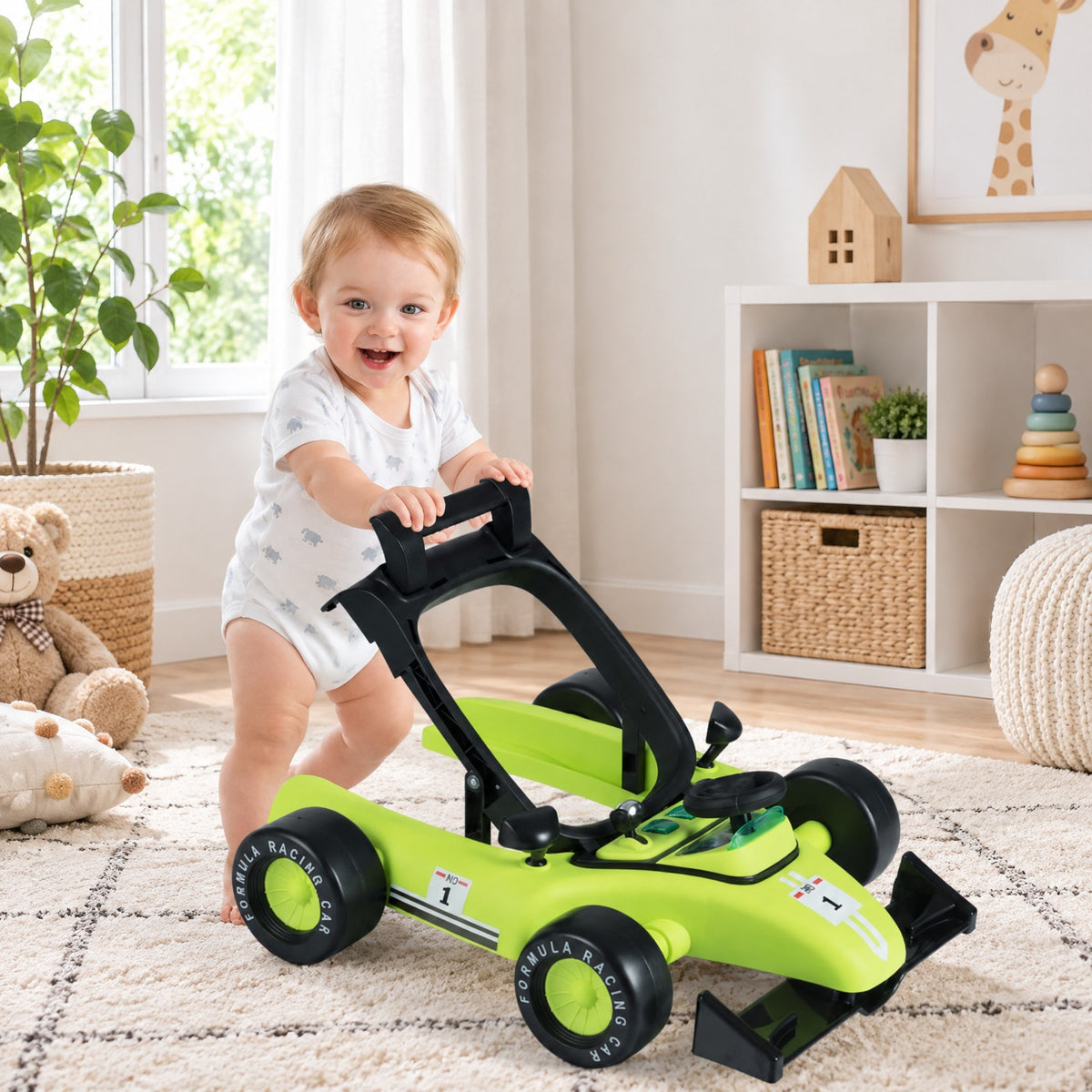 AIRFIND Baby Walker with 4 Activity Modes, 3 Adjustable Heights, Music and Lights, Rear Wheel Speed Control and Folding Frame, Green