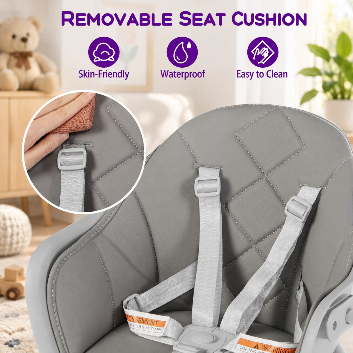 Airfind 6 in 1 Convertible Highchair with Safety Harness and Removable Tray, PP PU Beech Frame, 24.5 x 23 x 35.5 Footprint, Gray