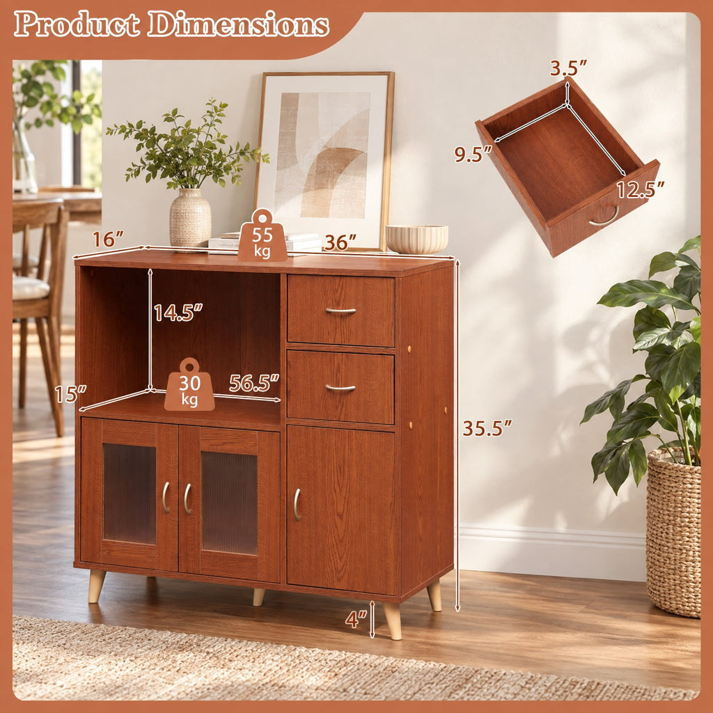 Airfind 36 Inch Sideboard Buffet Cabinet with Open Compartment, 125 lbs Capacity, Engineered Wood PC Frame, 36in × 16in × 35.5in Footprint, Brown