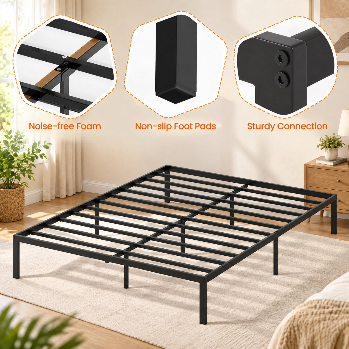 Airfind Full/Queen/King Size Metal Bed Frame Heavy Duty Support Slats Mattress Foundation, 660 lbs Capacity, Metal Full Frame, Black