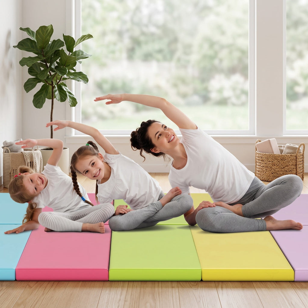 Airfind 5-Panel Folding Gymnastics Mat for Kids and Adults with Reinforced Handles for Home Tumbling and Yoga, Multicolor