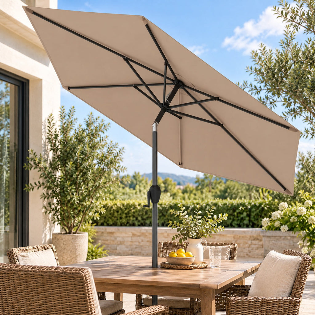 Airfind 7.5 feet Outdoor Patio Heavy Duty Market Umbrella with Push Button Tilt, Metal Polyester Frame, Tan