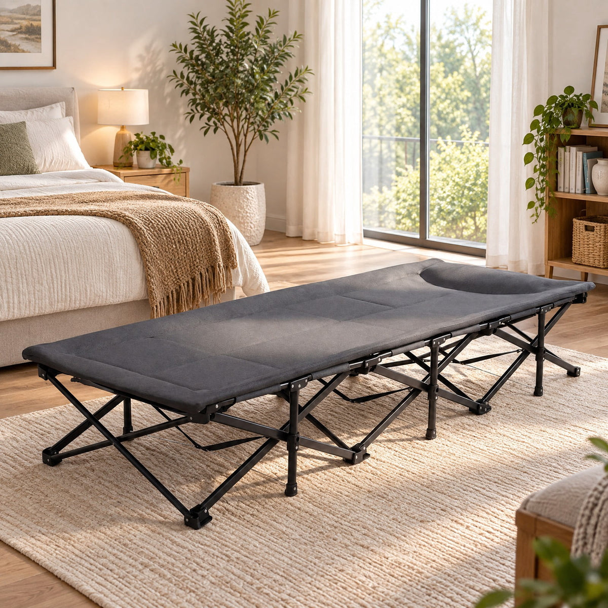 Airfind Camping Cot with Padded Pillow and Storage Pouch for Camping Travel, 600 lbs Capacity, Polyester Fabric Oxford Cloth Cotton Metal Frame