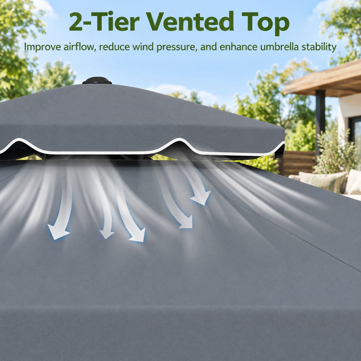 Airfind 9 Feet Patio Umbrella with Push Button Tilt and Crank, Polyester Fabric Metal Frame, 9 x 8.1 ft Footprint, Gray