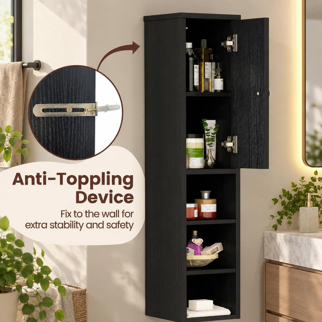Airfind Freestanding Slim Bathroom Cabinet with Drawer and Adjustable Shelves, 110 lbs Capacity, MDF Frame, 8in x 8in x 71in Total Footprint, Black