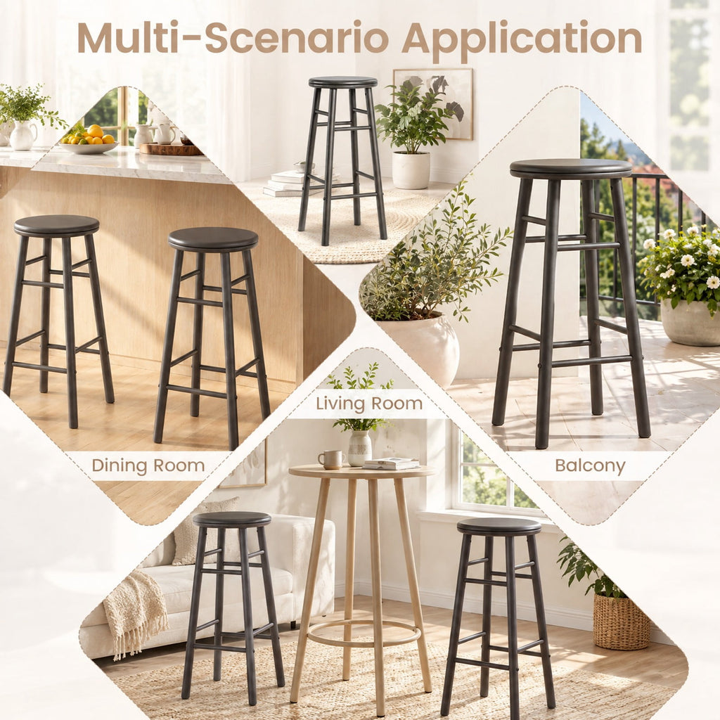 Airfind 29in Swivel Bar Stools Set of 2 with Footrests and Crossbars, 330 lbs Capacity, Rubber Wood Frame, 13in x 13in x 29in Footprint, Gray