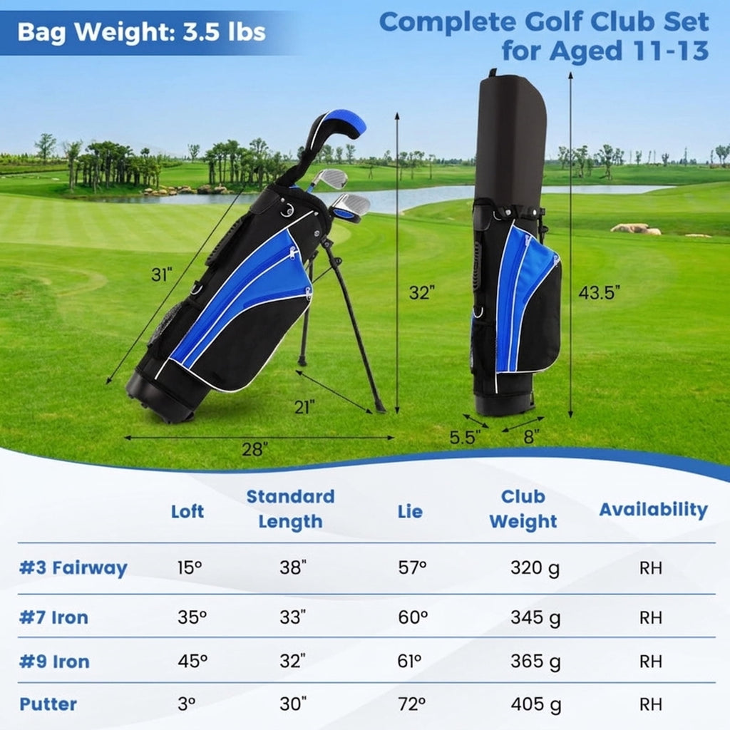 Airfind Children Golf Club Set for Ages 5 to 7 with 4 Lightweight Fiberglass Pieces and Portable Stand Bag, Blue
